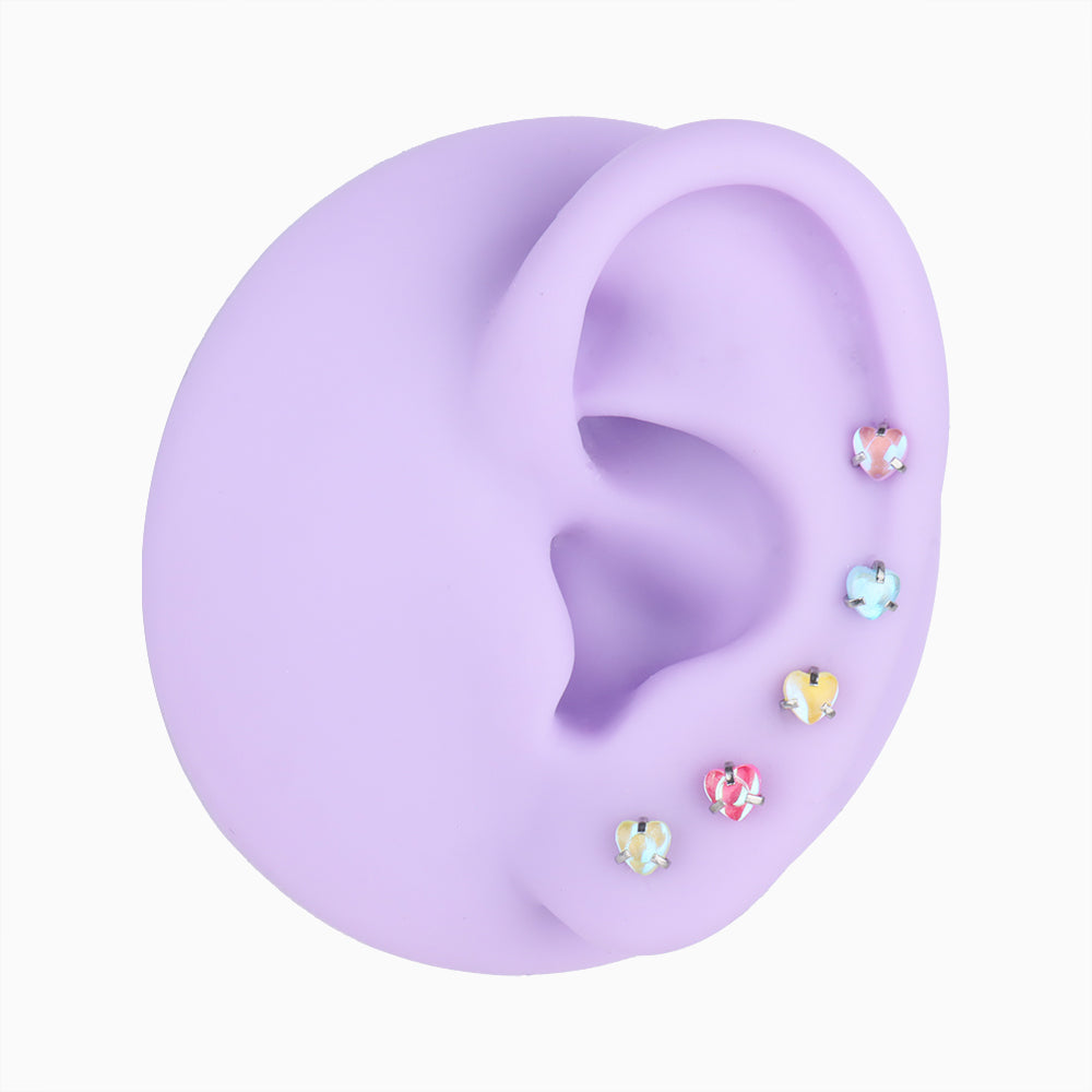 Colorful Gem Heart Flatback Stud - Stainless Steel - Helix, Forward Helix, Upper Lobe - Oumo Jewelry