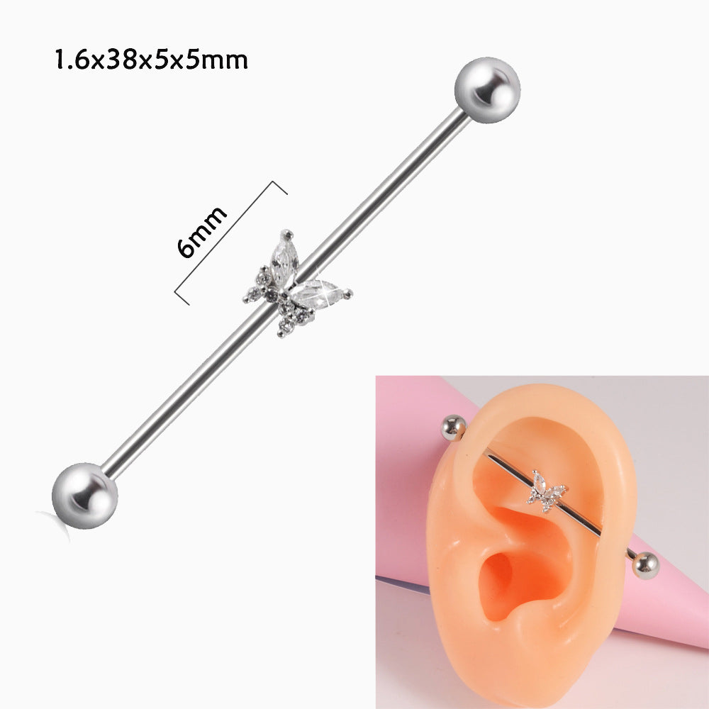 Beautiful Butterfly Industrial Barbell - Stainless Steel - Industrial - Oumo Jewelry