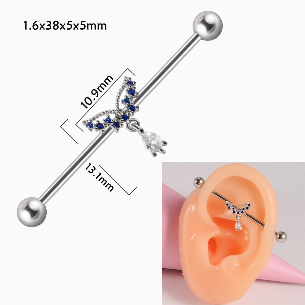 Blue Flying Wings Industrial Barbell - Stainless Steel - Industrial - Oumo Jewelry