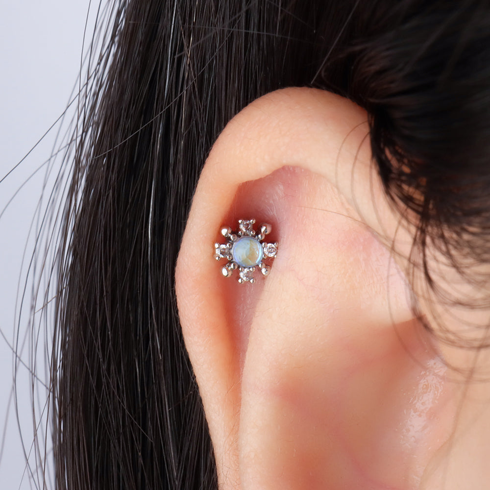 Colored Gem Snowflake Stud - Stainless Steel - Upper Lobe, Helix, Flat - Oumo Jewelry