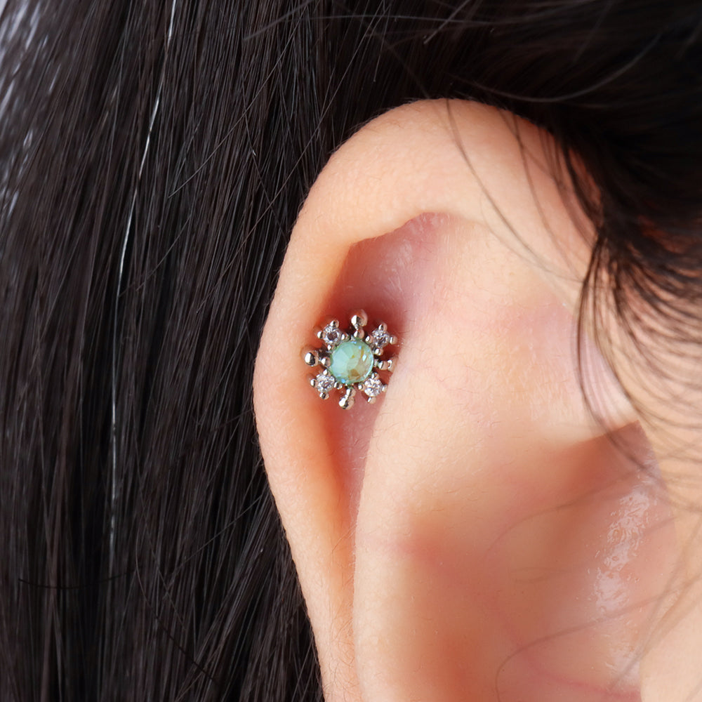 Colored Gem Snowflake Stud - Stainless Steel - Upper Lobe, Helix, Flat - Oumo Jewelry