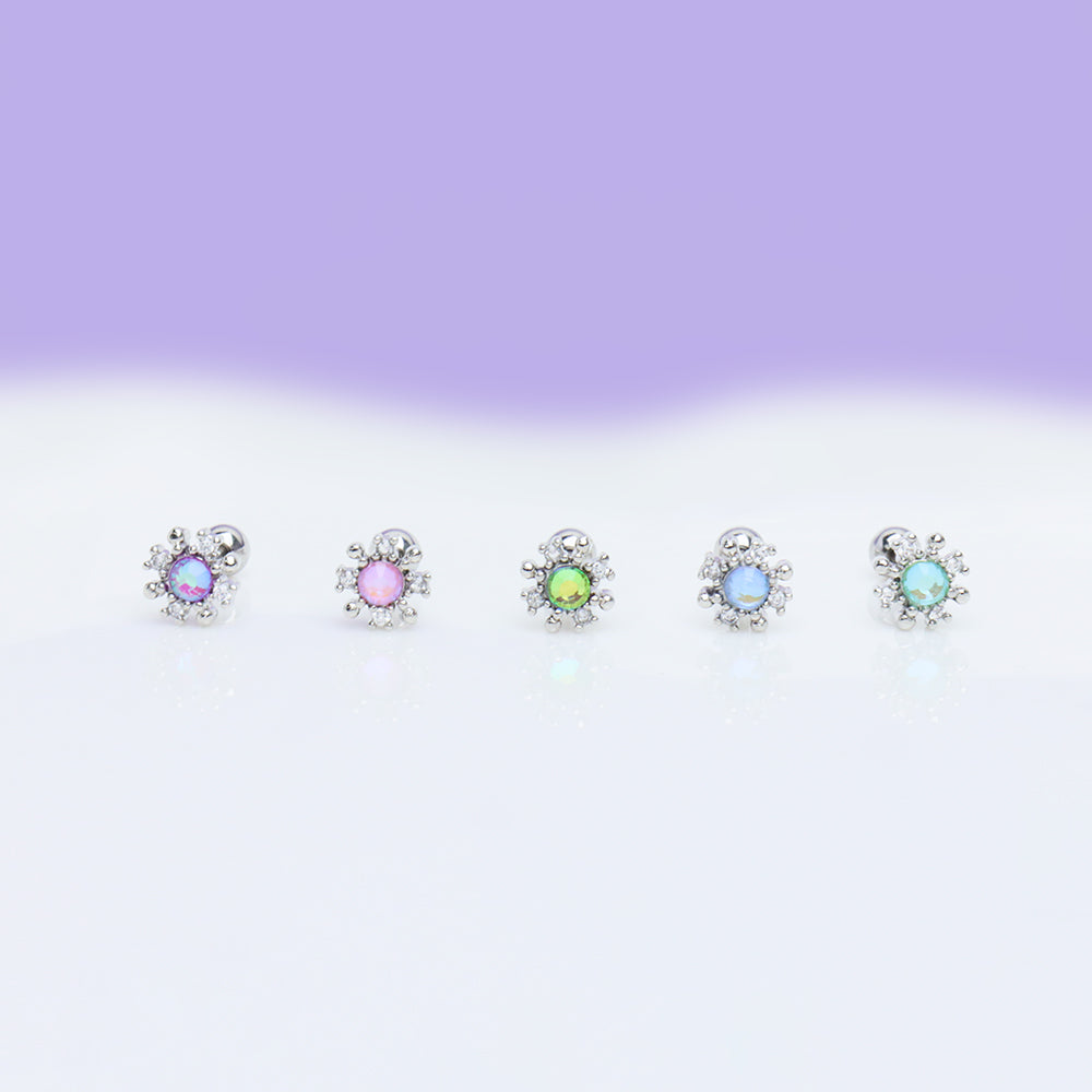 Colored Gem Snowflake Stud - Stainless Steel - Upper Lobe, Helix, Flat - Oumo Jewelry