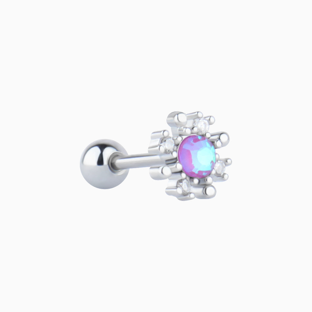 Colored Gem Snowflake Stud - Stainless Steel - Upper Lobe, Helix, Flat - Oumo Jewelry