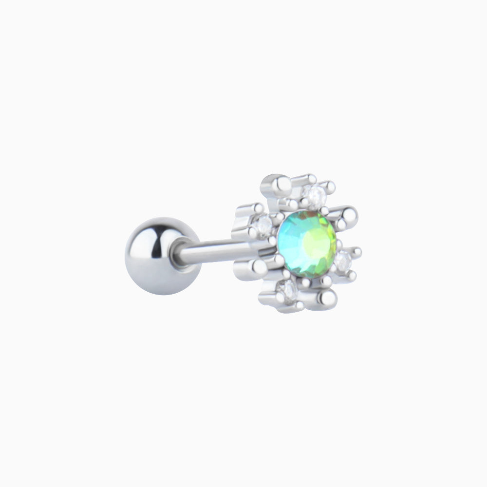 Colored Gem Snowflake Stud - Stainless Steel - Upper Lobe, Helix, Flat - Oumo Jewelry