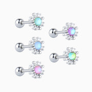 Colored Gem Snowflake Stud - Stainless Steel - Upper Lobe, Helix, Flat - Oumo Jewelry