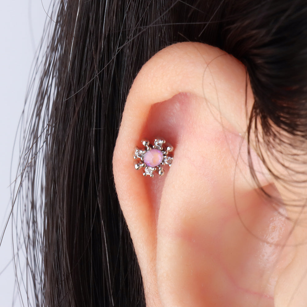Colored Gem Snowflake Stud - Stainless Steel - Upper Lobe, Helix, Flat - Oumo Jewelry