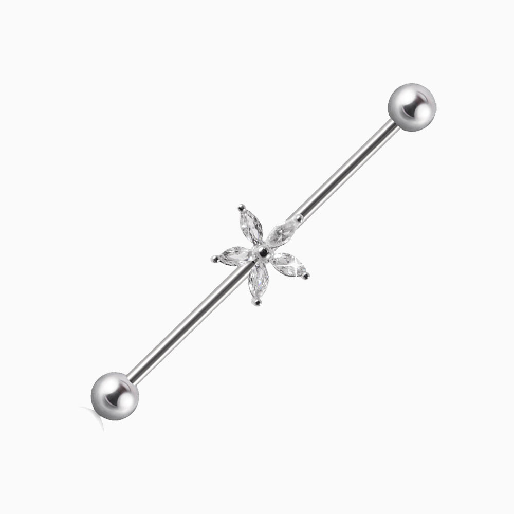 Dazzling Flower Industrial Barbell - OhmoJewelry