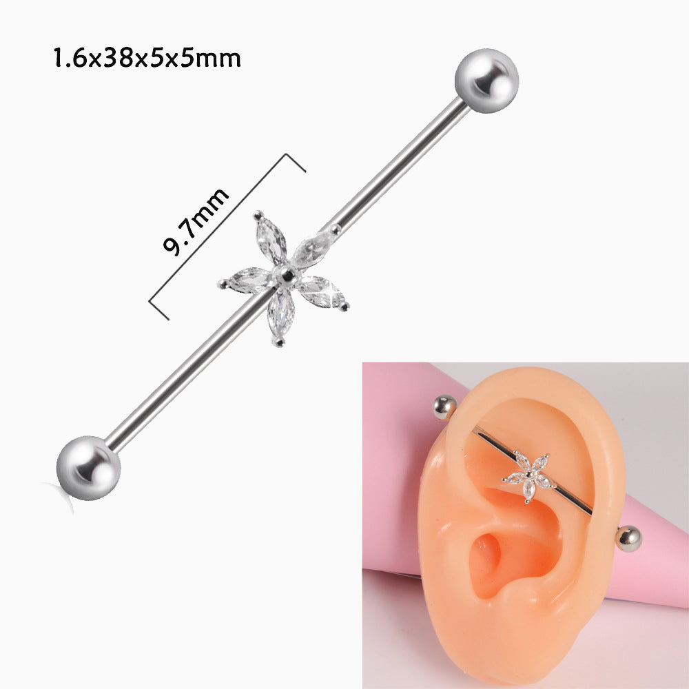 Dazzling Flower Industrial Barbell - OhmoJewelry