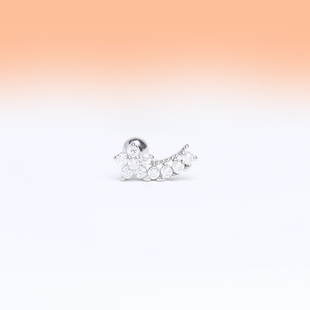 Dazzling Flower Stud - Stainless Steel - Upper Lobe, Helix, Flat - Oumo Jewelry