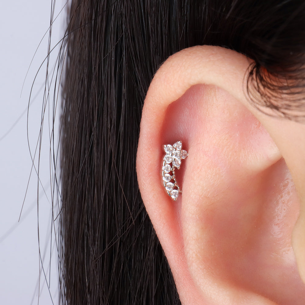 Dazzling Flower Stud - Stainless Steel - Upper Lobe, Helix, Flat - Oumo Jewelry
