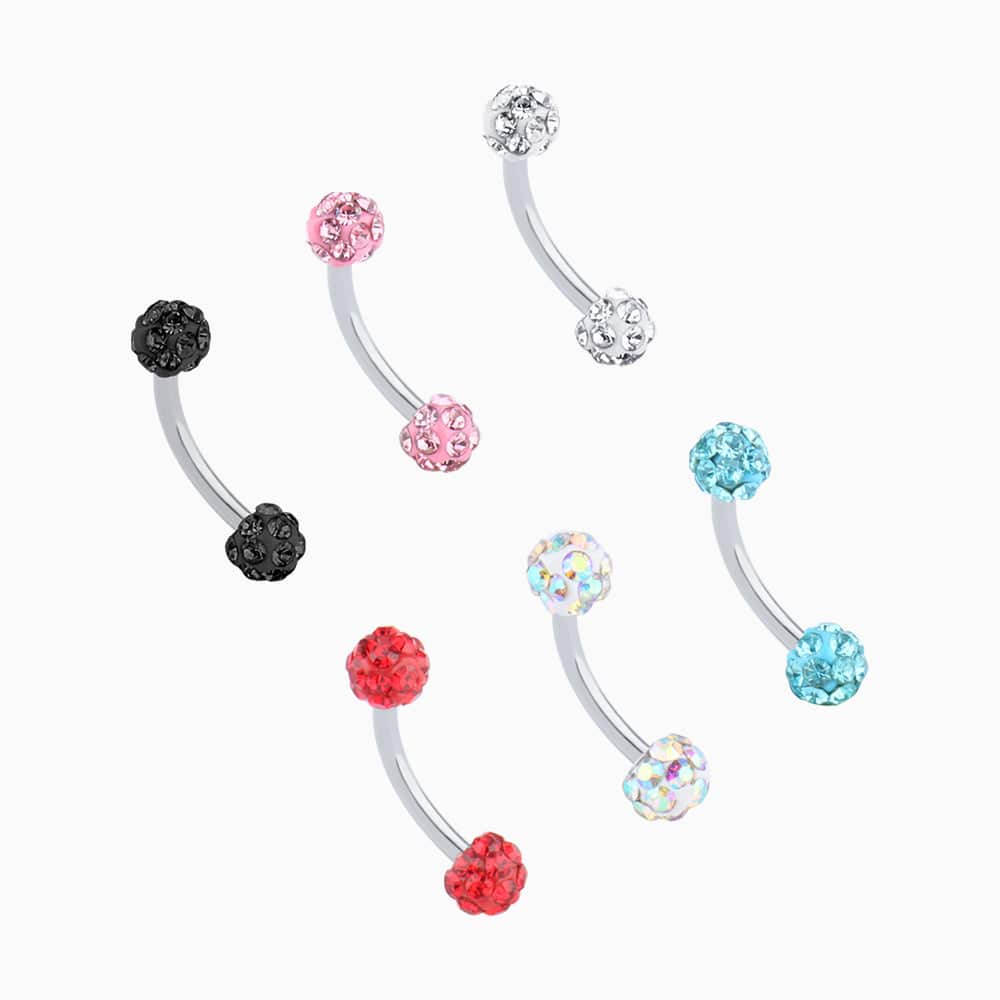 Charm Ball Curved Barbell - Stainless Steel - Rook, Eyebrow, Vertical Labret - Oumo Jewelry