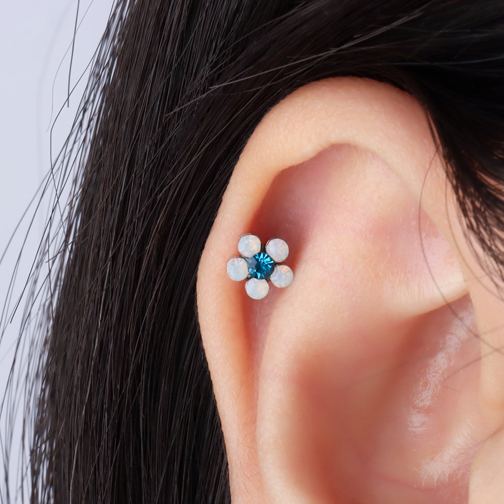 Charming Opal Flower Stud - Stainless Steel - Upper Lobe, Helix - Oumo Jewelry
