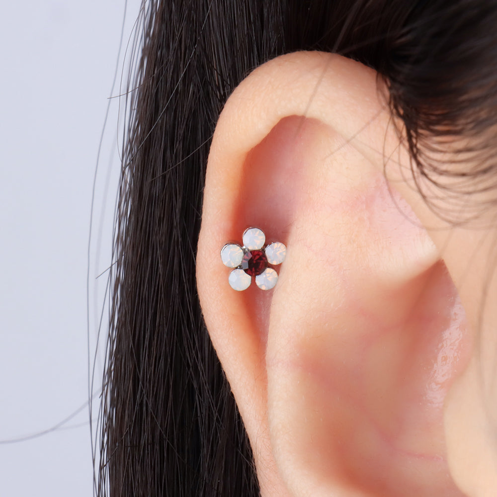 Charming Opal Flower Stud - Stainless Steel - Upper Lobe, Helix - Oumo Jewelry