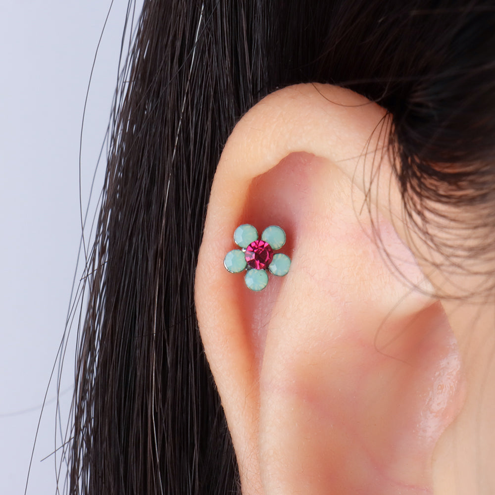 Charming Opal Flower Stud - Stainless Steel - Upper Lobe, Helix - Oumo Jewelry