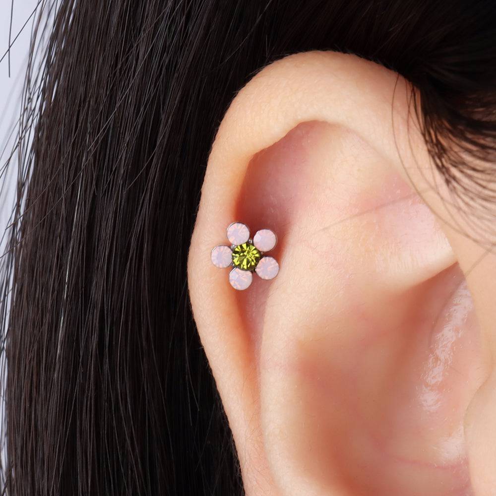 Charming Opal Flower Stud - Stainless Steel - Upper Lobe, Helix - Oumo Jewelry