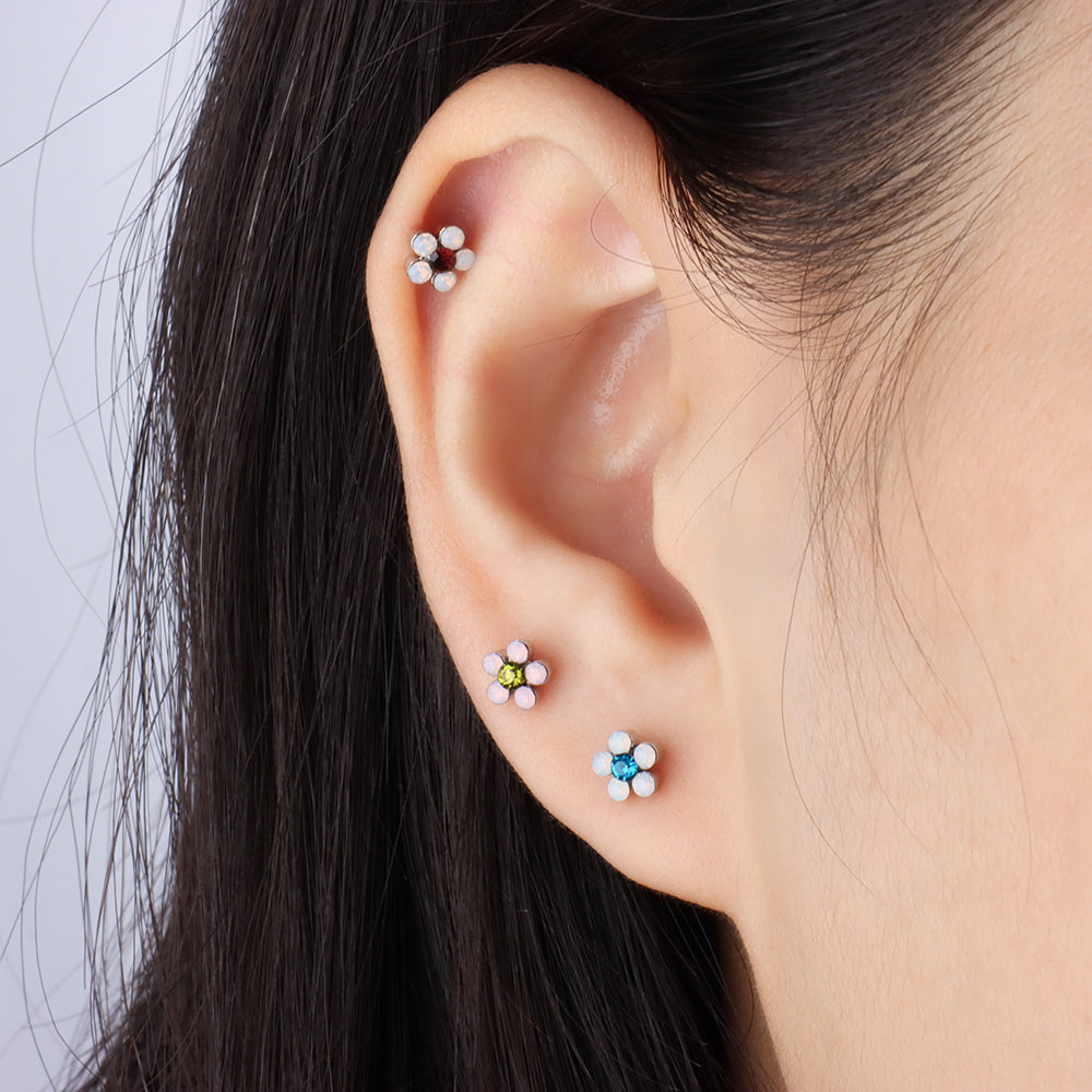 Charming Opal Flower Stud - Stainless Steel - Upper Lobe, Helix - Oumo Jewelry