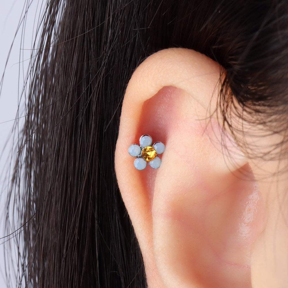 Charming Opal Flower Stud - Stainless Steel - Upper Lobe, Helix - Oumo Jewelry