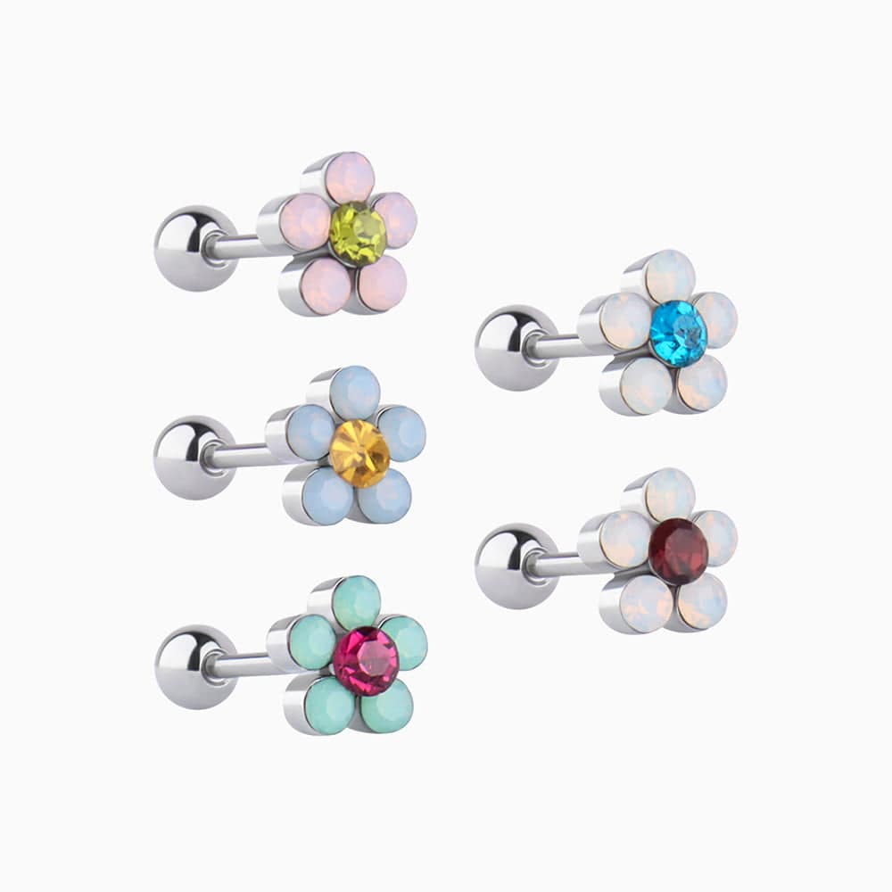 Charming Opal Flower Stud - Stainless Steel - Upper Lobe, Helix - Oumo Jewelry
