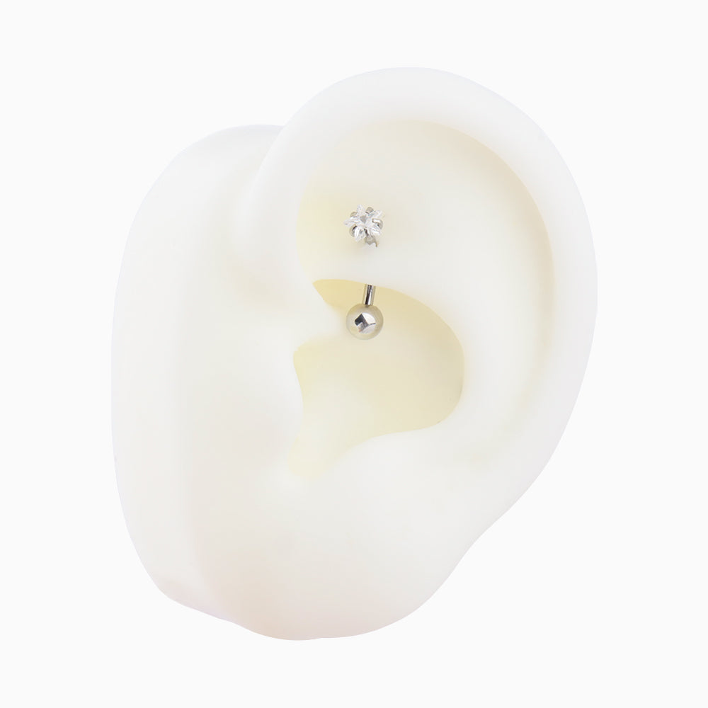 Shining Star Curved Barbell - Stainless Steel - Rook, Eyebrow, Vertical Labret - Oumo Jewelry