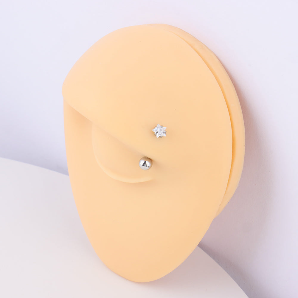 Shining Star Curved Barbell - Stainless Steel - Rook, Eyebrow, Vertical Labret - Oumo Jewelry