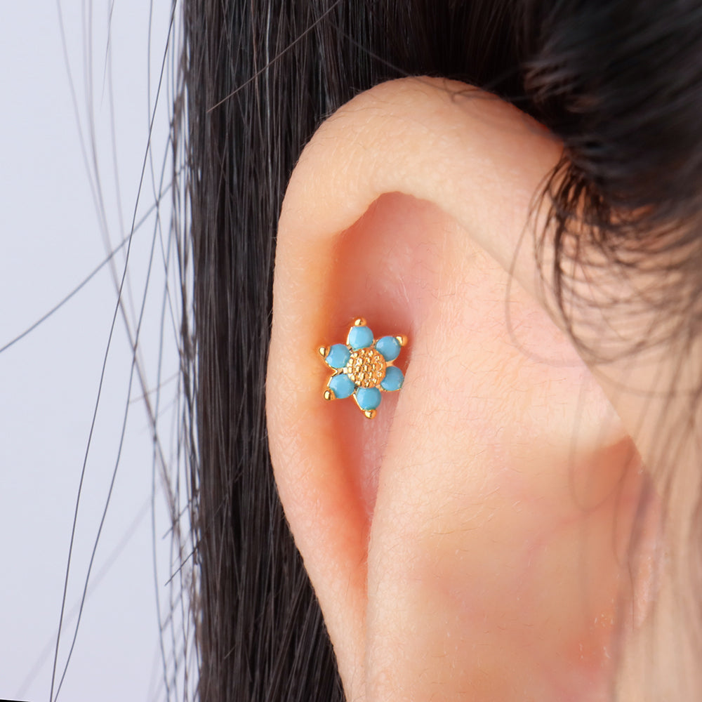 Turquoise Flower Stud - OhmoJewelry