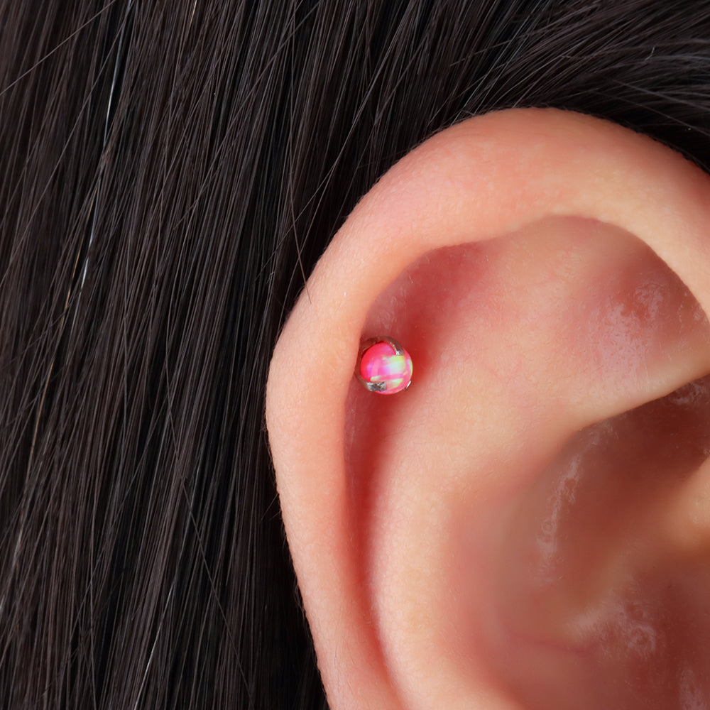 Charming Opal Ball Flatback Stud - Stainless Steel - Helix, Forward Helix, Upper Lobe - Oumo Jewelry