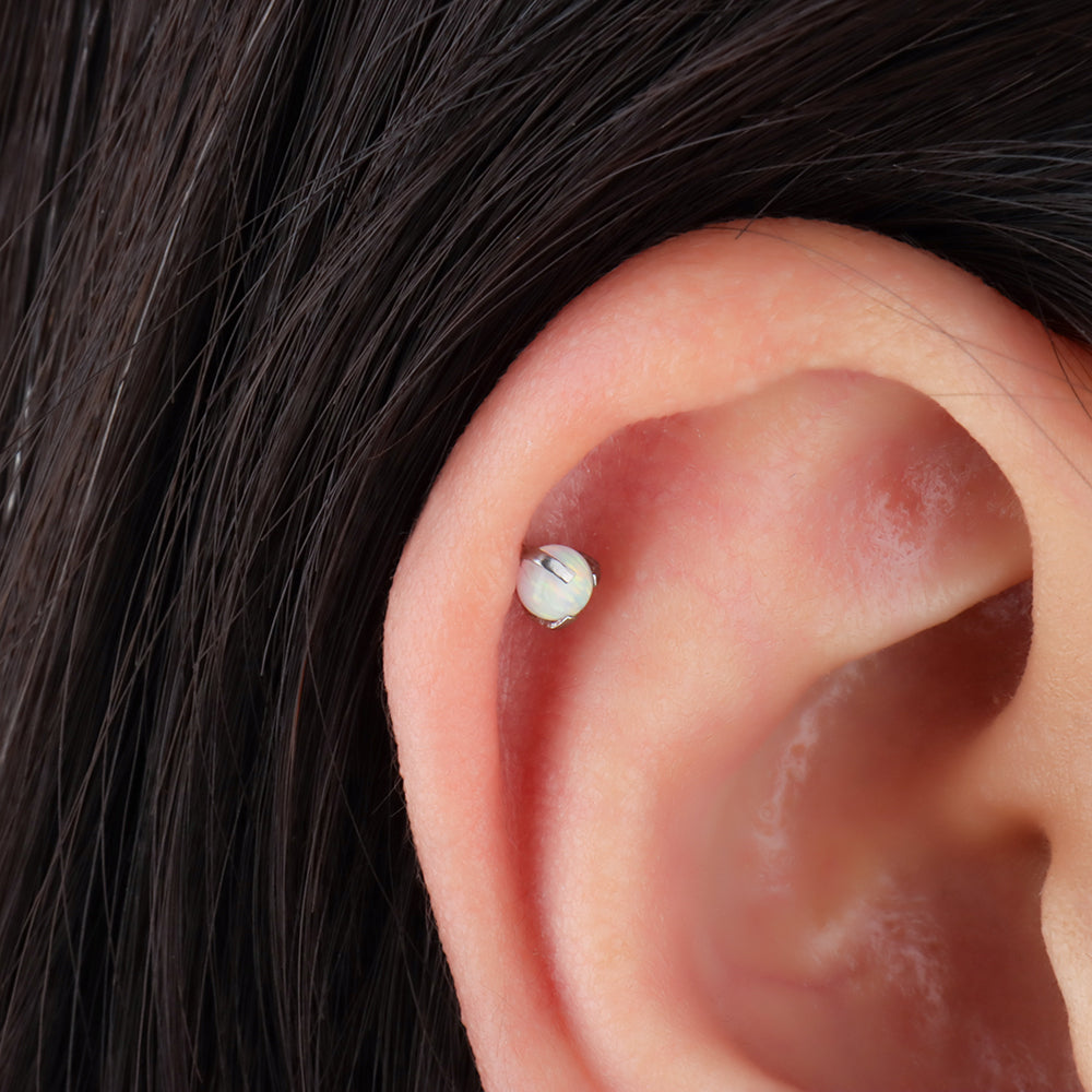 Charming Opal Ball Flatback Stud - Stainless Steel - Helix, Forward Helix, Upper Lobe - Oumo Jewelry