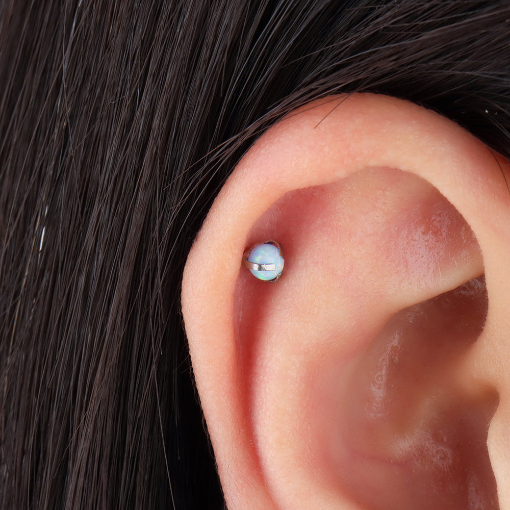 Charming Opal Ball Flatback Stud - Stainless Steel - Helix, Forward Helix, Upper Lobe - Oumo Jewelry