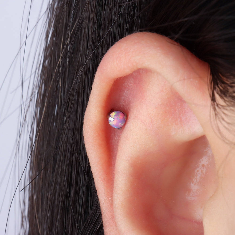 Charming Opal Ball Flatback Stud - Stainless Steel - Helix, Forward Helix, Upper Lobe - Oumo Jewelry