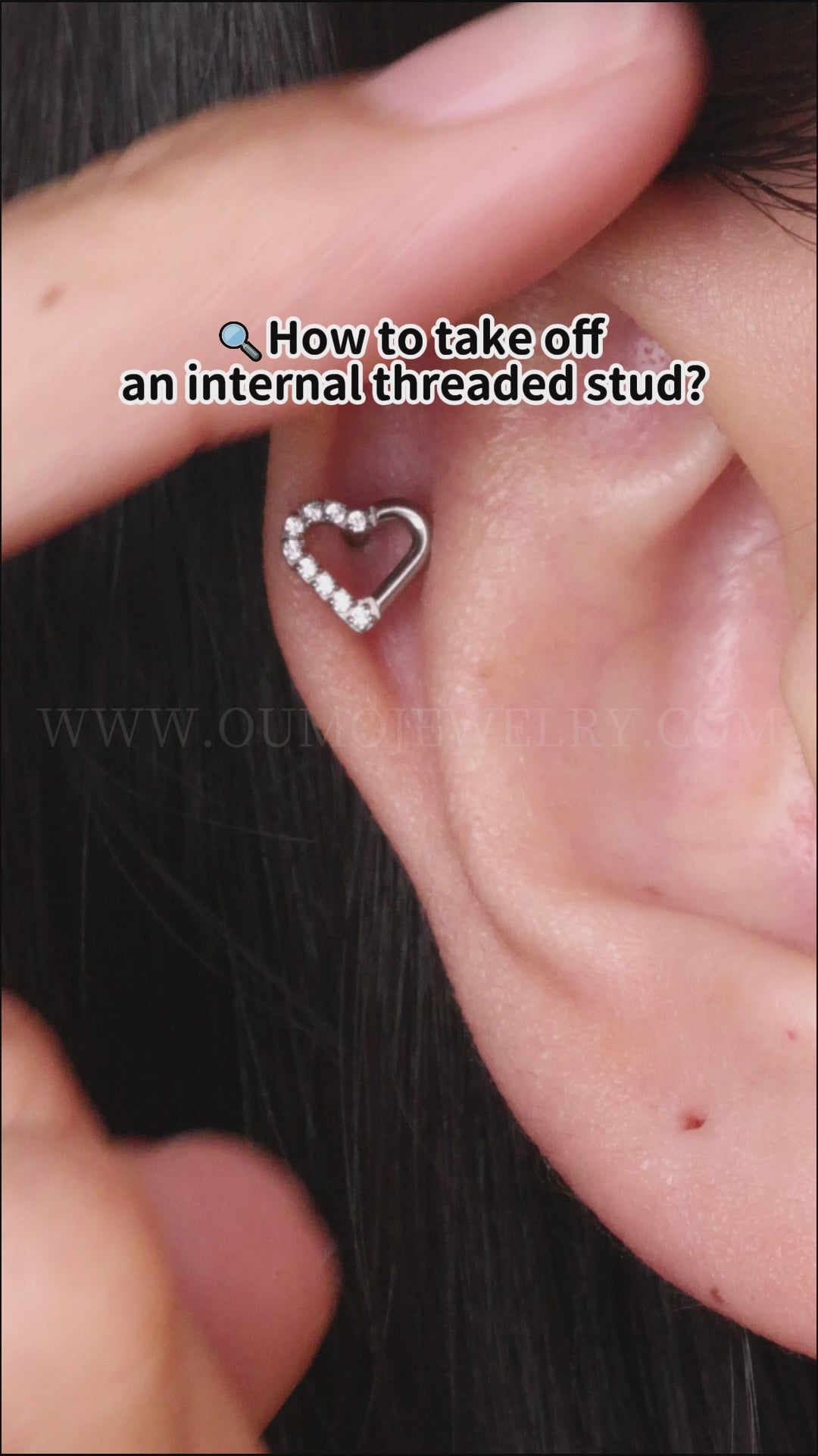 Titanium Hollow Heart Stud