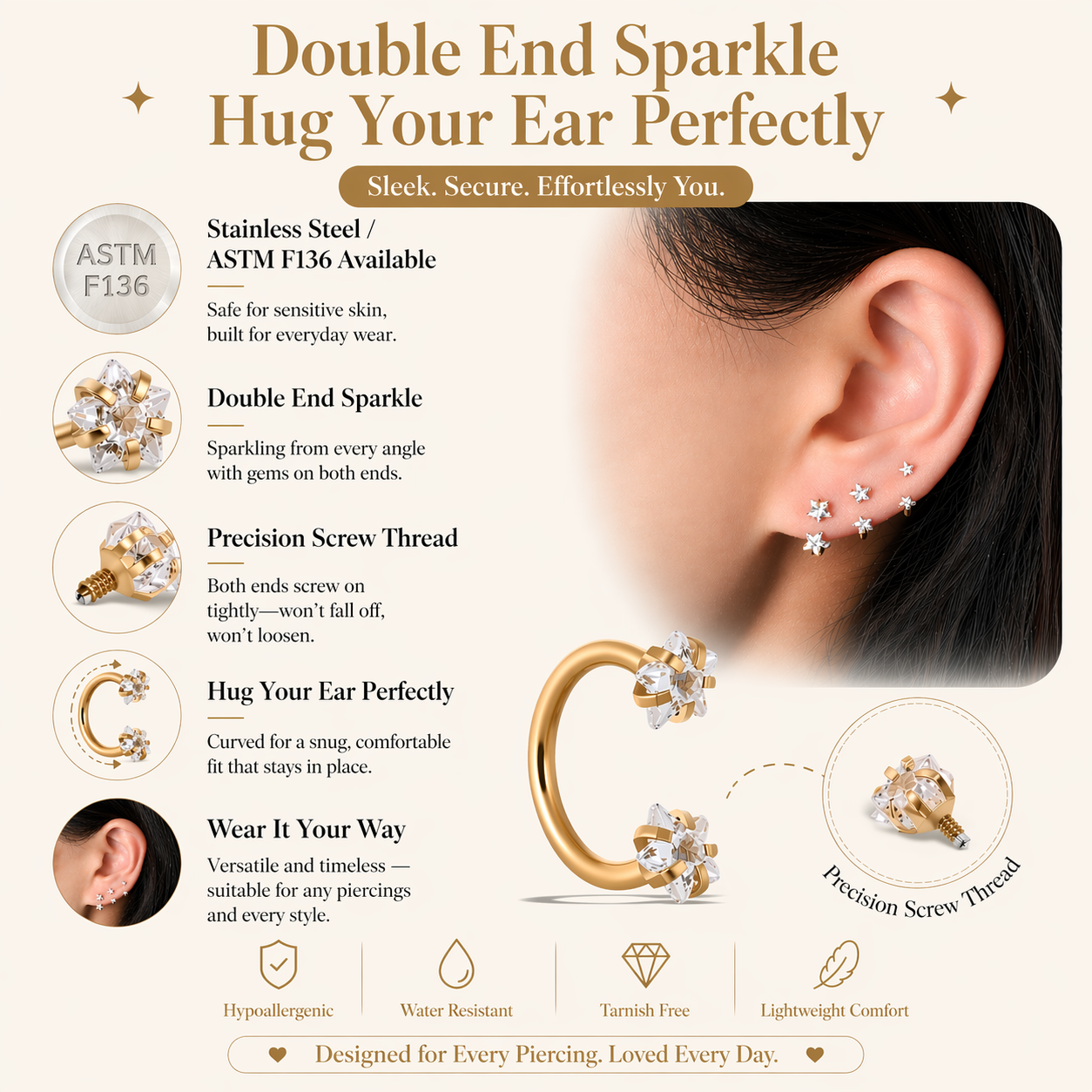 Stars Horseshoe Ring - OumoJewelry