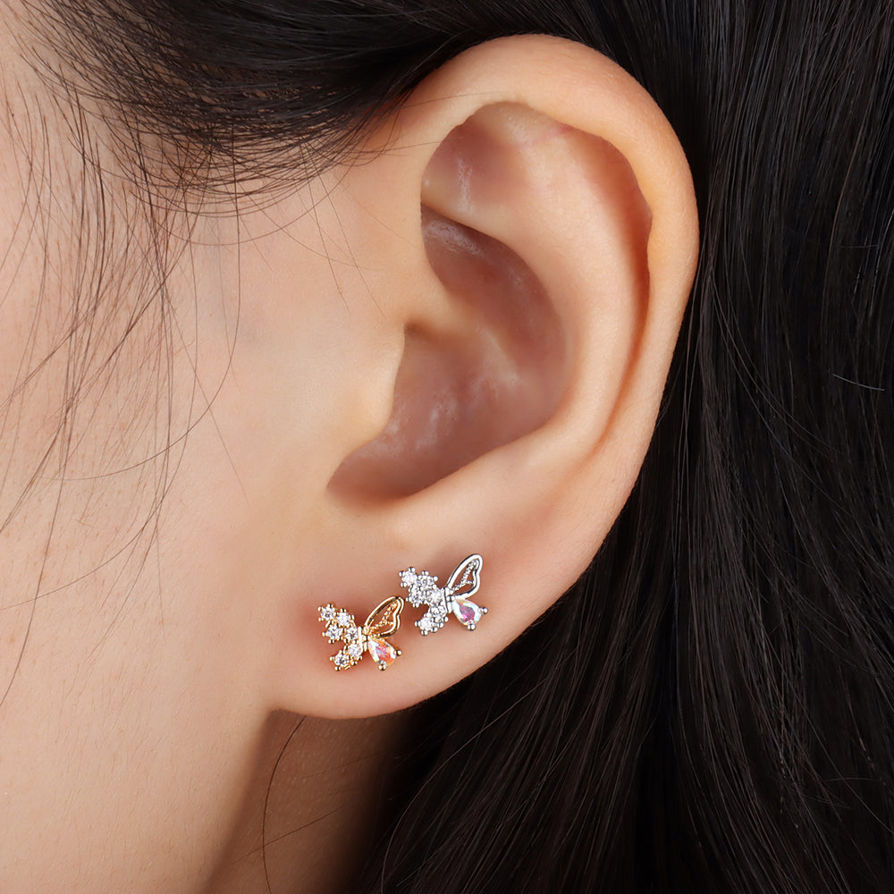 Charm Butterfly Stud - Stainless Steel - Upper Lobe, Helix - Oumo Jewelry