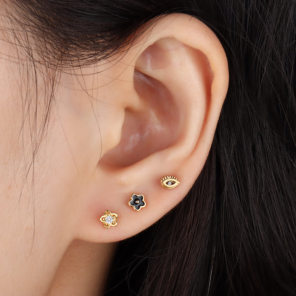 Enamel Flower Stud - Stainless Steel - Upper Lobe, Helix, Flat - Oumo Jewelry