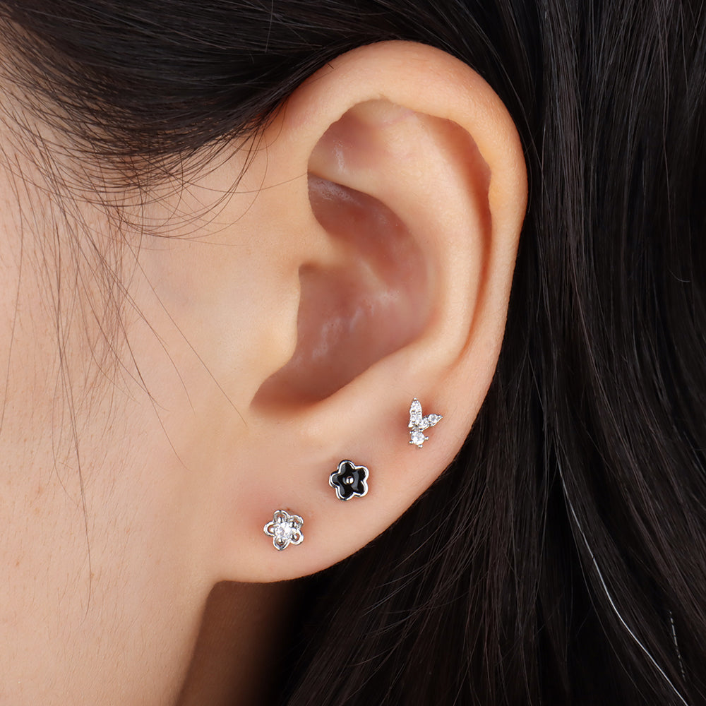 Enamel Flower Stud - Stainless Steel - Upper Lobe, Helix, Flat - Oumo Jewelry