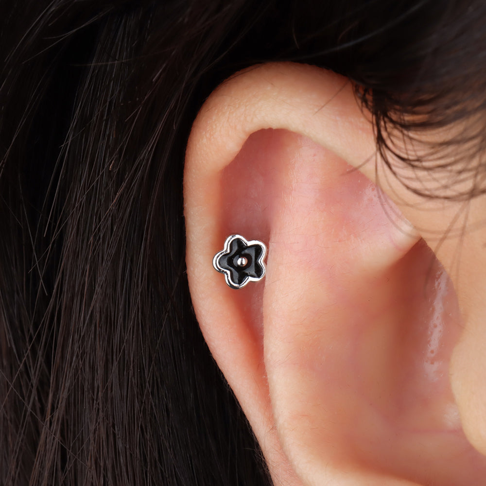 Enamel Flower Stud - Stainless Steel - Upper Lobe, Helix, Flat - Oumo Jewelry