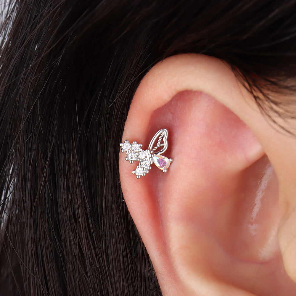 Charm Butterfly Stud - Stainless Steel - Upper Lobe, Helix - Oumo Jewelry
