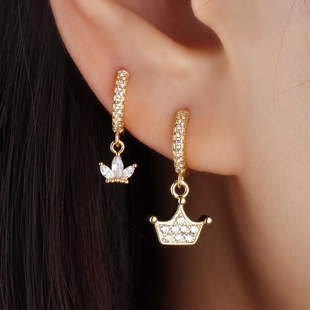 Diamond Crown Hoop Earring - Brass - Oumo Jewelry