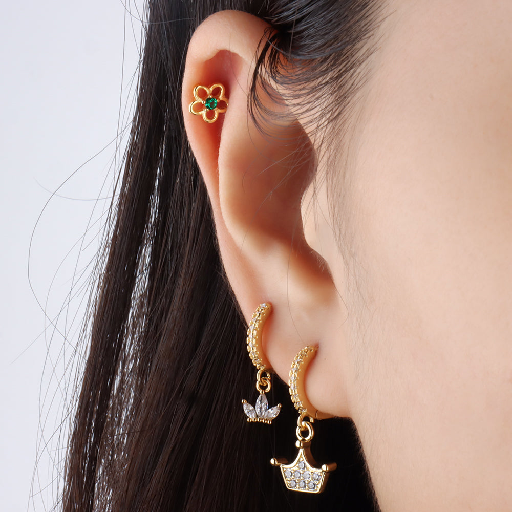 Diamond Crown Hoop Earring - Brass - Oumo Jewelry