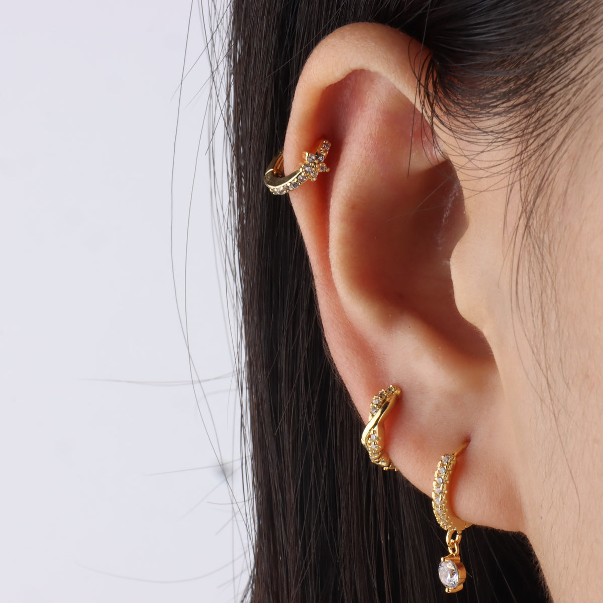 Gemstone Drop Earring - Brass - Upper Lobe, Lobe - Oumo Jewelry