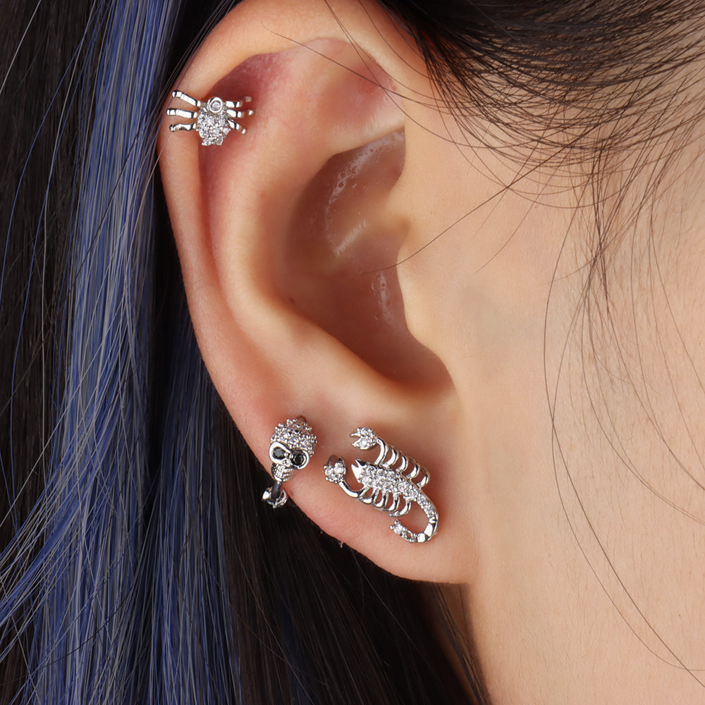 Skull Hoop - Stainless Steel - Upper Lobe, Helix - Oumo Jewelry