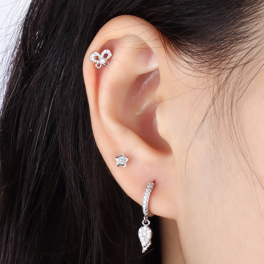 Dainty Flower Stud - Stainless Steel - Upper Lobe, Helix, Flat - Oumo Jewelry