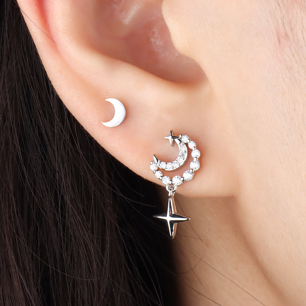 Crescent Stud - Stainless Steel - Upper Lobe, Helix, Flat - Oumo Jewelry