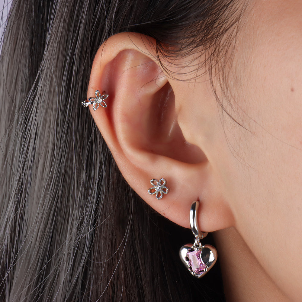 Floral Flatback Stud - Stainless Steel - Helix, Upper Lobe, Conch - Oumo Jewelry