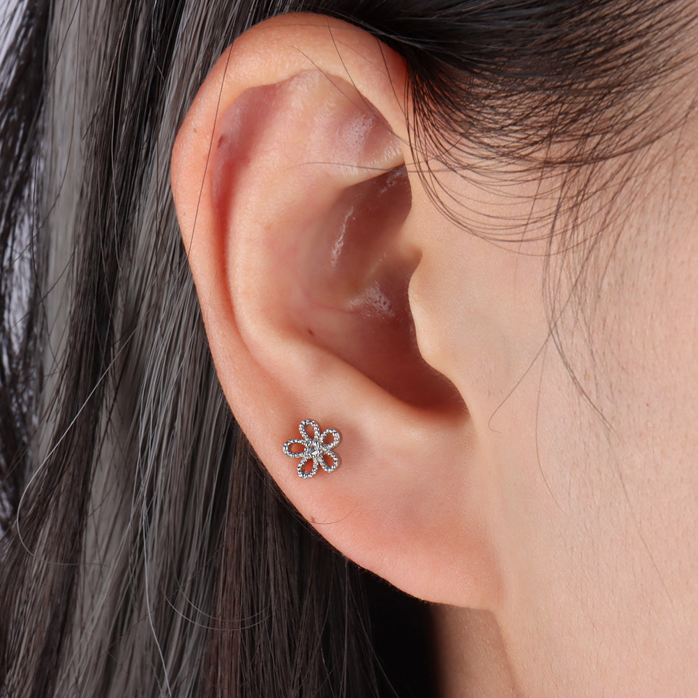 Floral Flatback Stud - Stainless Steel - Helix, Upper Lobe, Conch - Oumo Jewelry