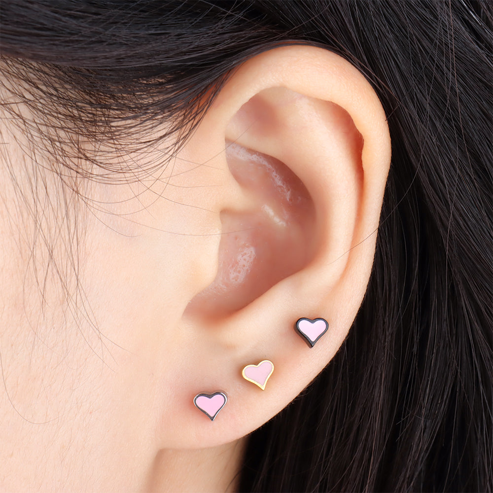 Black&amp;Pink Heart Stud - OhmoJewelry