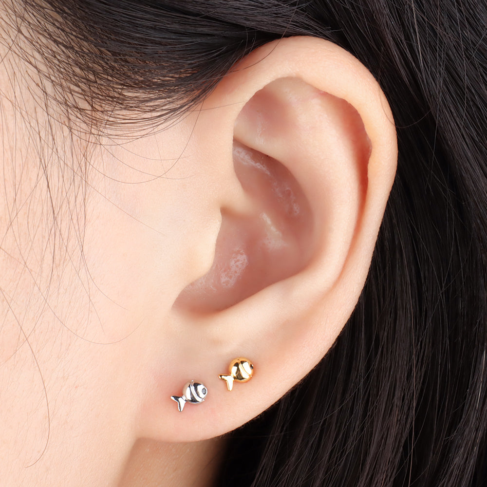 Puffed Cute Fish Stud - Stainless Steel - Upper Lobe, Helix, Flat - Oumo Jewelry