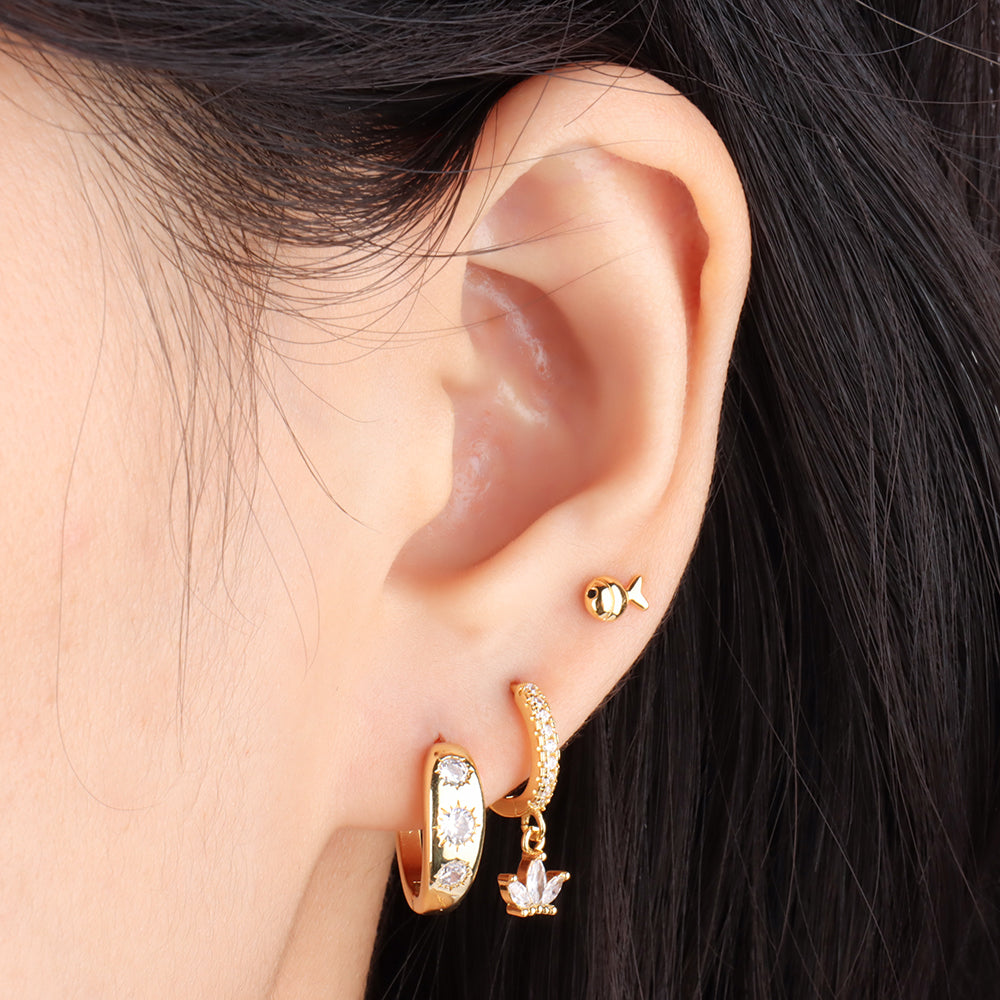 Puffed Cute Fish Stud - Stainless Steel - Upper Lobe, Helix, Flat - Oumo Jewelry