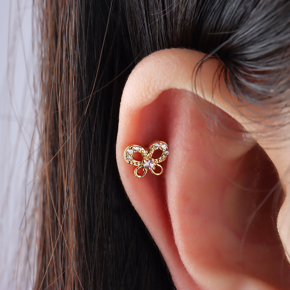 Treasure Pinky Butterfly Stud - Stainless Steel - Upper Lobe, Helix - Oumo Jewelry